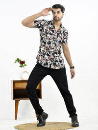 Mens Dark Blue Floral Printed Half Sleeve Crepe Shirt