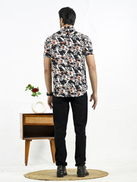 Mens Dark Blue Floral Printed Half Sleeve Crepe Shirt