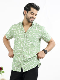 Mens Green Block Printed Half Sleeve Crepe Shirt