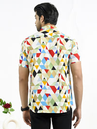 Mens Yellow Geomatric Printed Half Sleeve Crepe Shirt