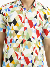 Mens Yellow Geomatric Printed Half Sleeve Crepe Shirt