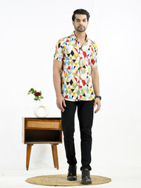 Mens Yellow Geomatric Printed Half Sleeve Crepe Shirt