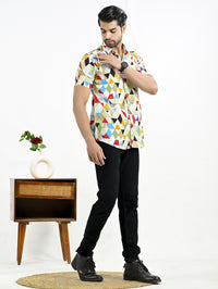 Mens Yellow Geomatric Printed Half Sleeve Crepe Shirt