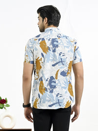 Mens Golden Floral Printed Half Sleeve Crepe Shirt