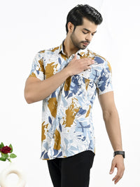 Mens Golden Floral Printed Half Sleeve Crepe Shirt