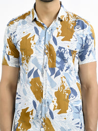 Mens Golden Floral Printed Half Sleeve Crepe Shirt