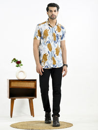 Mens Golden Floral Printed Half Sleeve Crepe Shirt