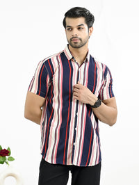 Mens Dark Blue Stripe Half Sleeve Crepe Shirt