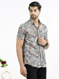 Mens Light Blue Floral Printed Half Sleeve Crepe Shirt