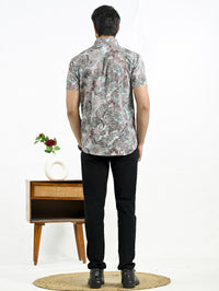 Mens Light Blue Floral Printed Half Sleeve Crepe Shirt