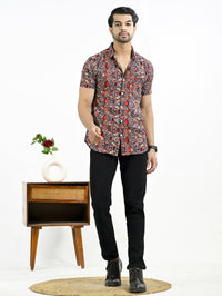 Mens Red Floral Printed Half Sleeve Crepe Shirt