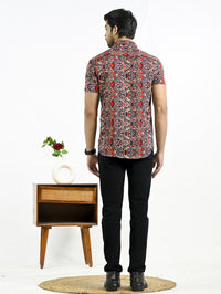 Mens Red Floral Printed Half Sleeve Crepe Shirt