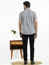 Mens Cream Floral Printed Half Sleeve Crepe Shirt