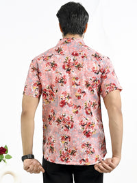 Mens Pink Floral Printed Half Sleeve Crepe Shirt