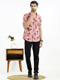 Mens Pink Floral Printed Half Sleeve Crepe Shirt