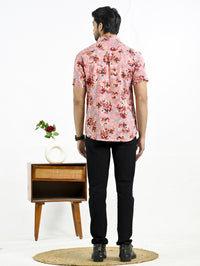 Mens Pink Floral Printed Half Sleeve Crepe Shirt