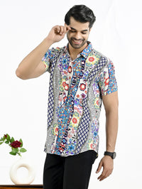 Mens Multicolor Floral Printed Half Sleeve Crepe Shirt