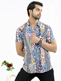 Mens Multicolor Floral Printed Half Sleeve Crepe Shirt