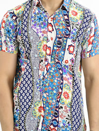 Mens Multicolor Floral Printed Half Sleeve Crepe Shirt