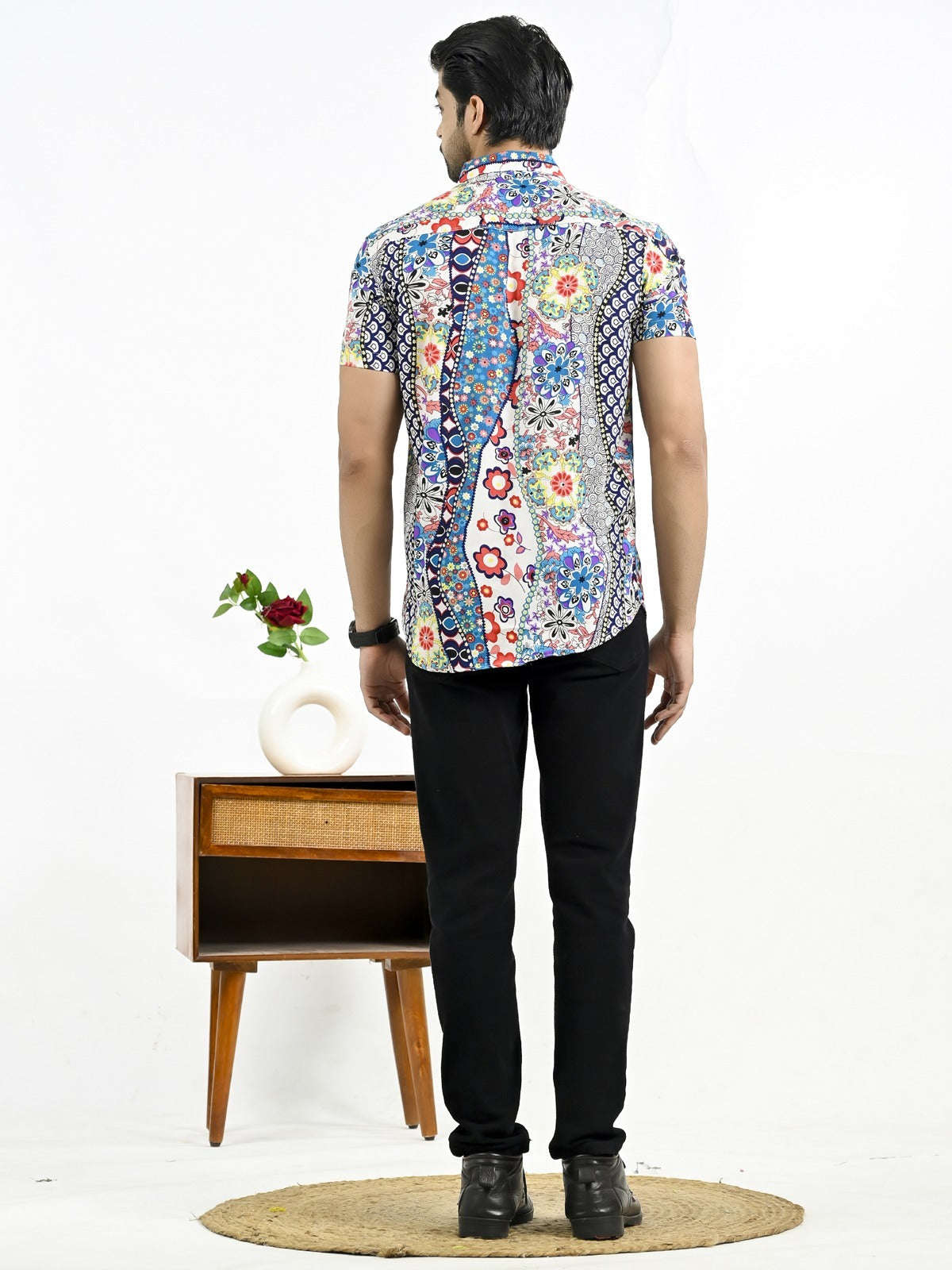 Mens Multicolor Floral Printed Half Sleeve Crepe Shirt