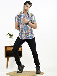 Mens Multicolor Floral Printed Half Sleeve Crepe Shirt