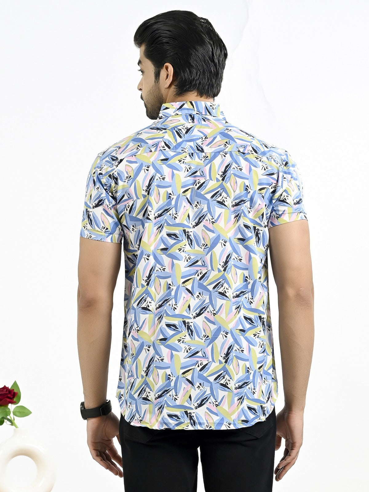 Mens Blue Fur Printed Half Sleeve Crepe Shirt