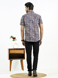 Mens Navy Blue Floral Printed Half Sleeve Crepe Shirt