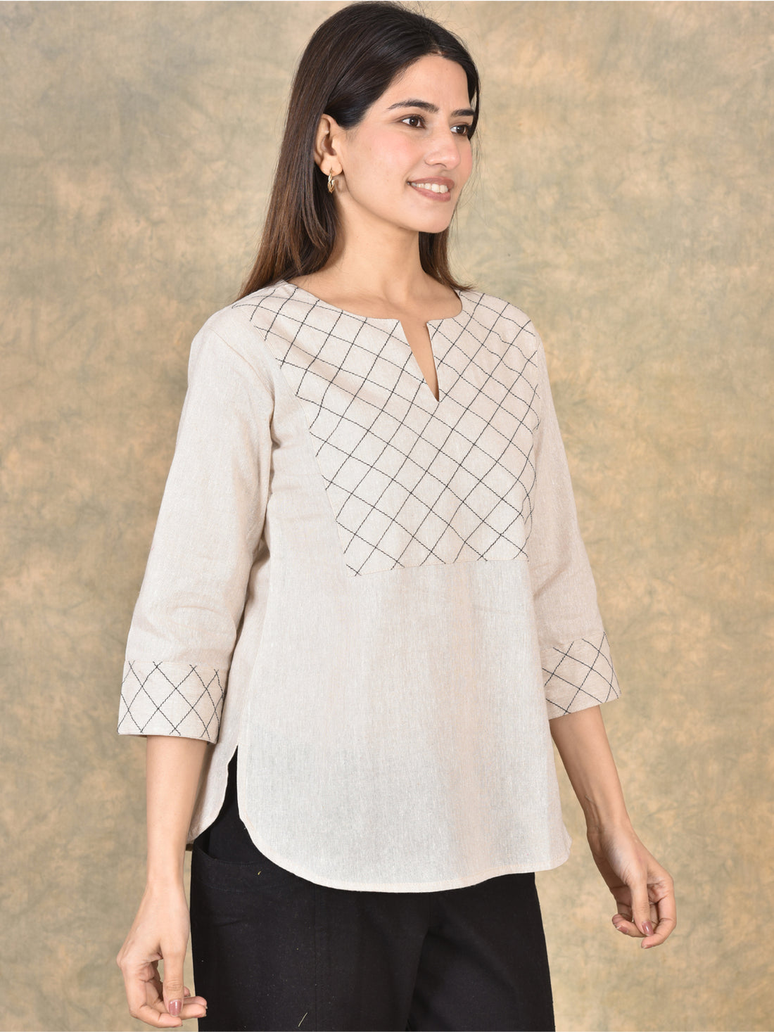 Handloom Cotton Yoke Top Combo Pack of 2 –  Cream & Maroon