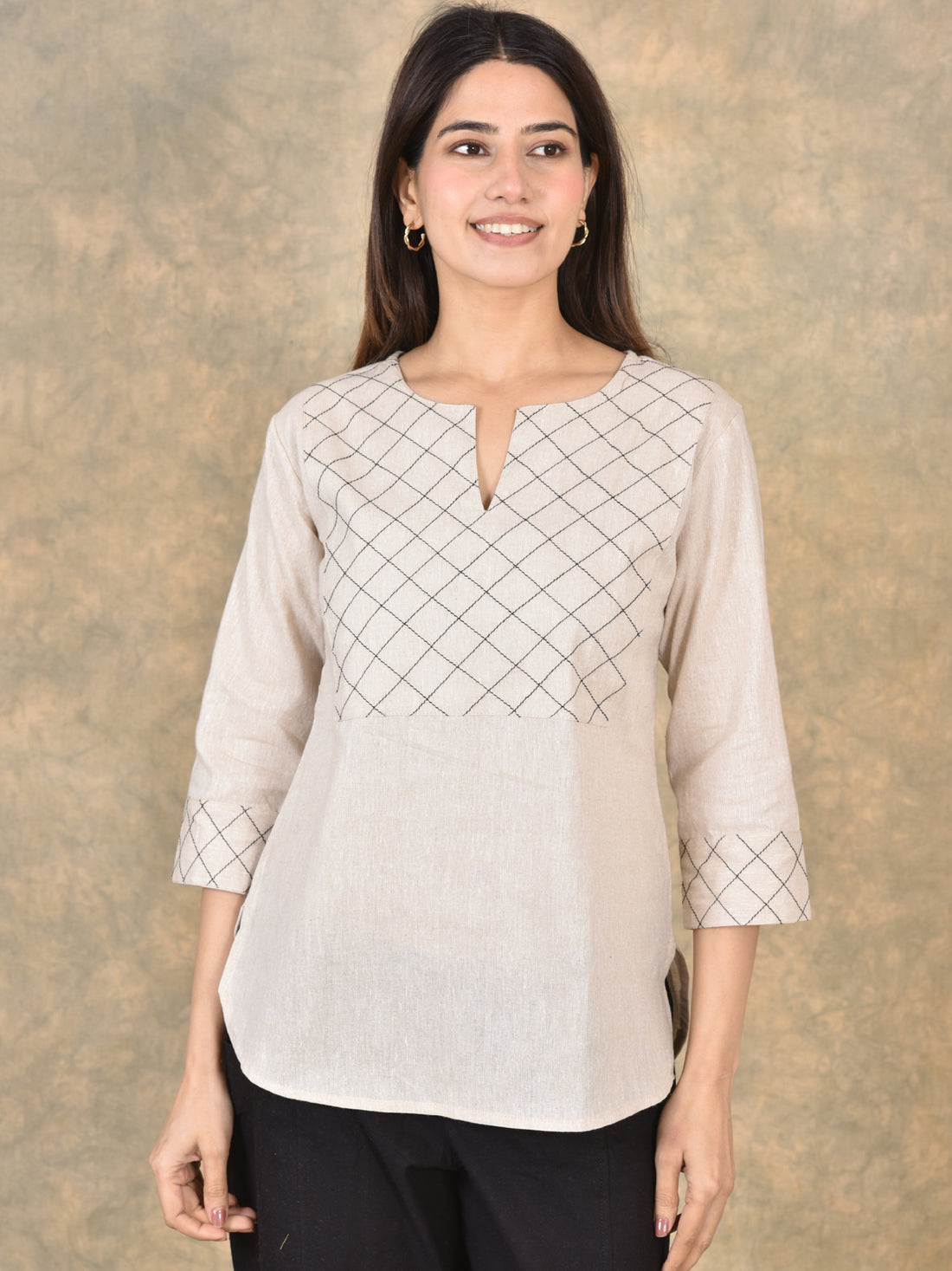 Handloom Cotton Yoke Top Combo Pack of 2 –  Cream & Green