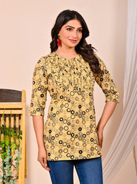 Womens Cream Printed Short Kurti/Top