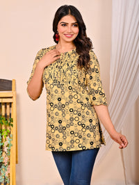 Womens Cream Printed Short Kurti/Top