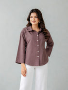 Chocolate Cotton bell Sleeves Shirts
