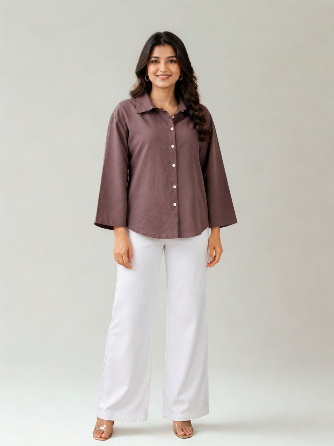 Chocolate Cotton bell Sleeves Shirts