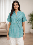 Women's Green Stripe Yoke Top