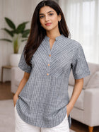 Women's Grey Stripe Yoke Top