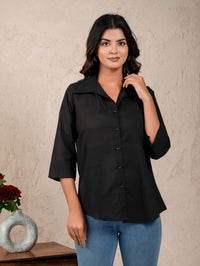 Womens Solid Black Cambric Cotton Shirt