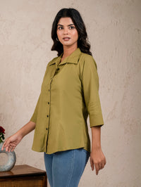 Womens Solid Mehendi Green Cambric Cotton Shirt