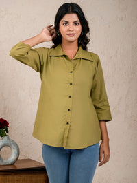 Womens Solid Mehendi Green Cambric Cotton Shirt