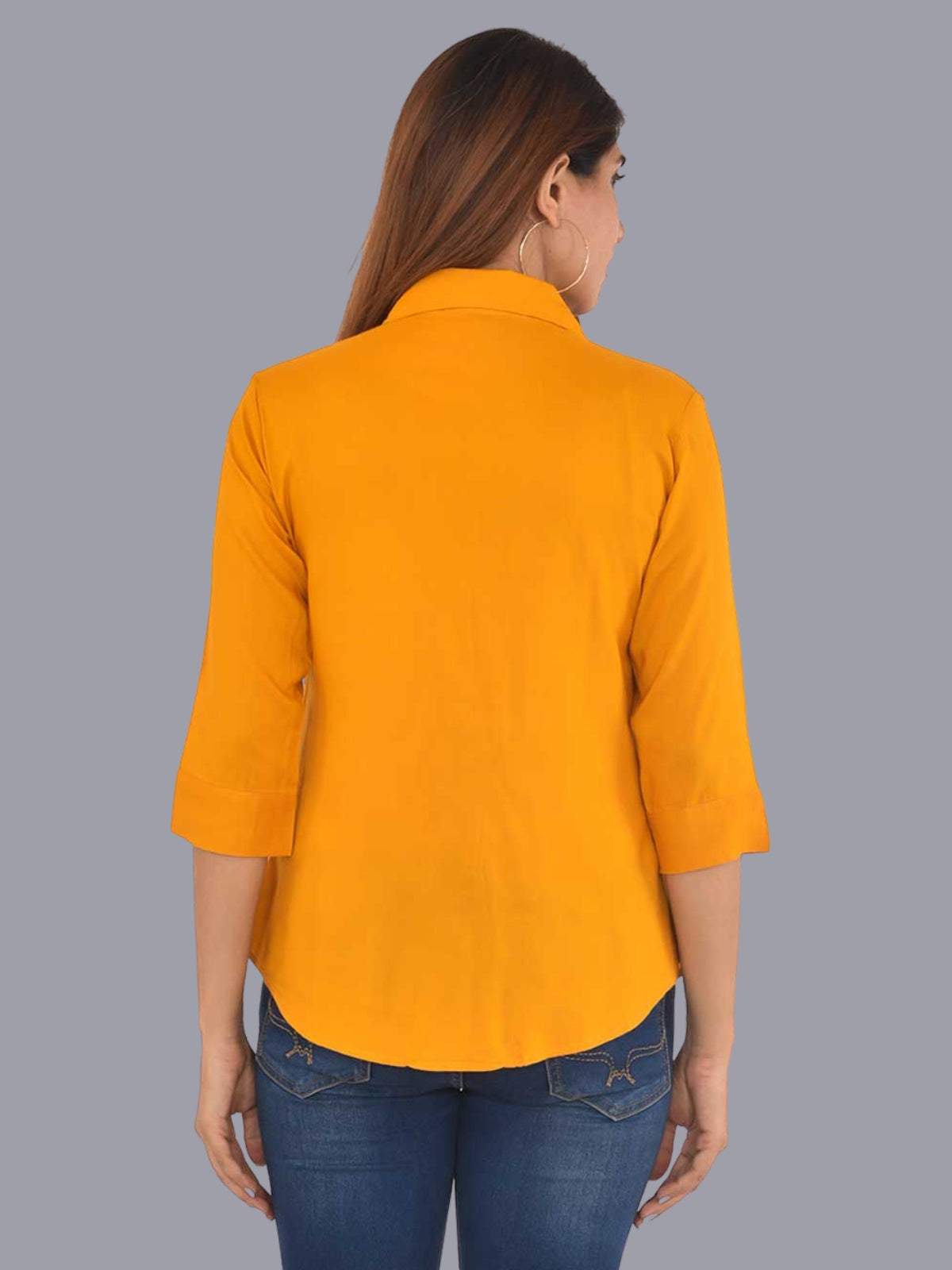 Womens Solid Mustard Regular Fit Spread Collar Rayon Shirt