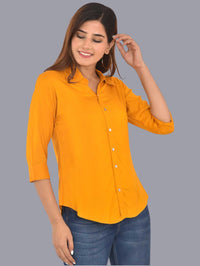 Womens Solid Mustard Regular Fit Spread Collar Rayon Shirt