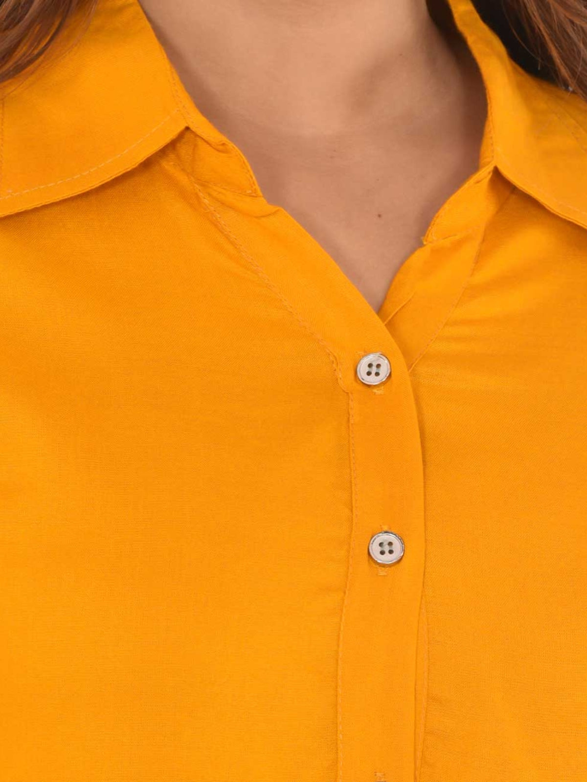 Womens Solid Mustard Regular Fit Spread Collar Rayon Shirt