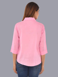 Womens Solid Pink Regular Fit Spread Collar Rayon Shirt