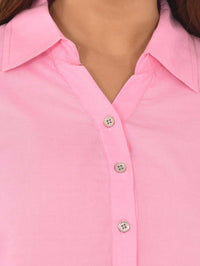 Womens Solid Pink Regular Fit Spread Collar Rayon Shirt