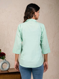 Womens Solid Pista Green Cambric Cotton Shirt