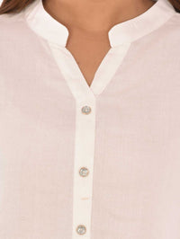 Womens Solid White Chinese Collar Three Fourth Sleeve Rayon Tops