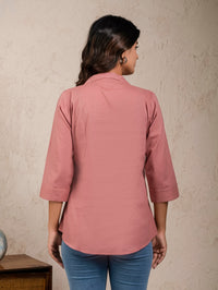 Womens Solid Rose Pink Cambric Cotton Shirt