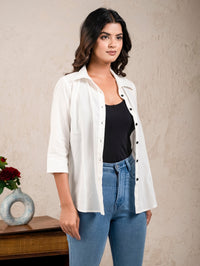 Womens Solid White Cambric Cotton Shirt