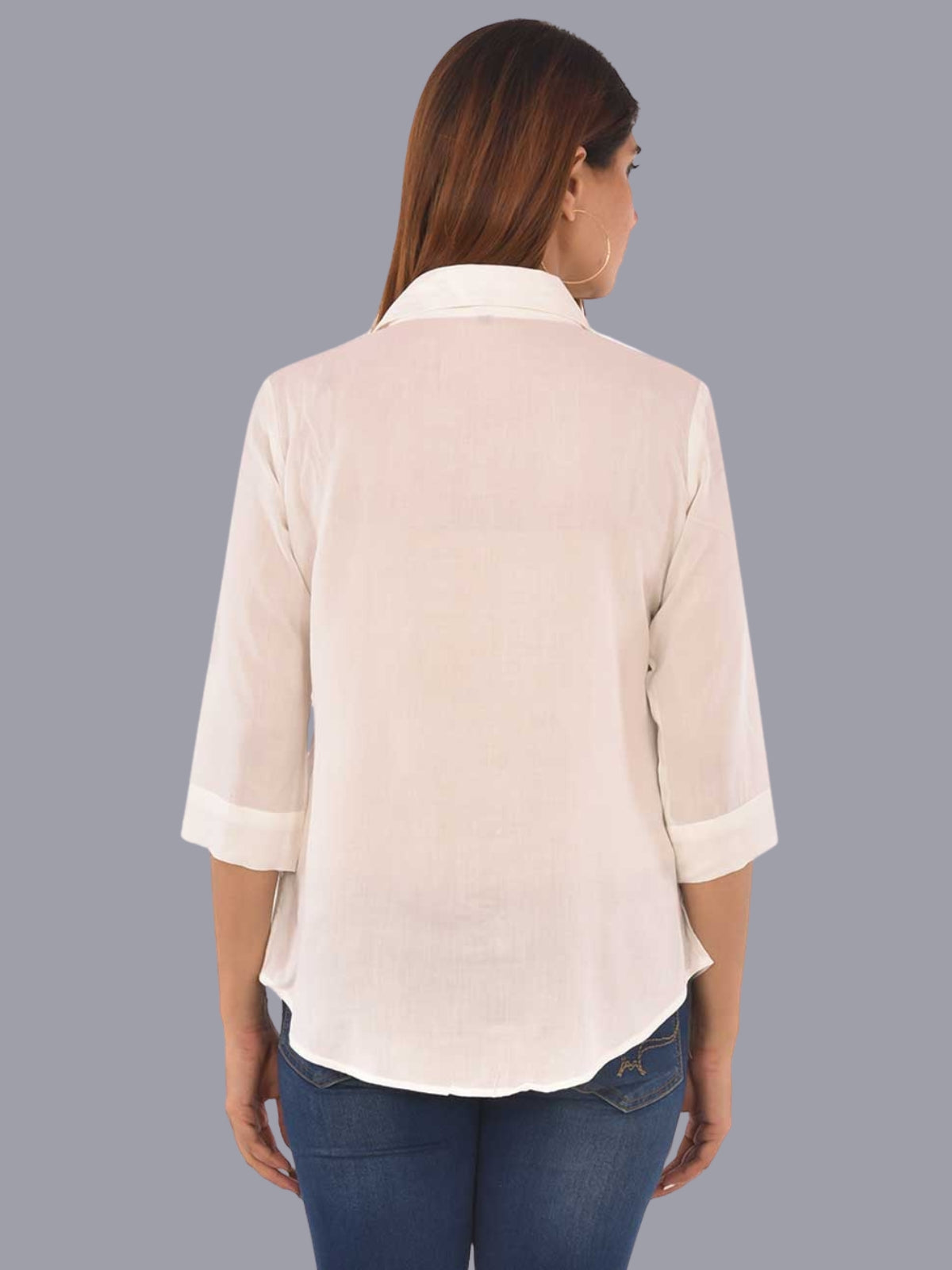 Womens Solid White Regular Fit Spread Collar Rayon Shirt