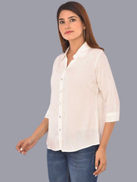 Womens Solid White Regular Fit Spread Collar Rayon Shirt