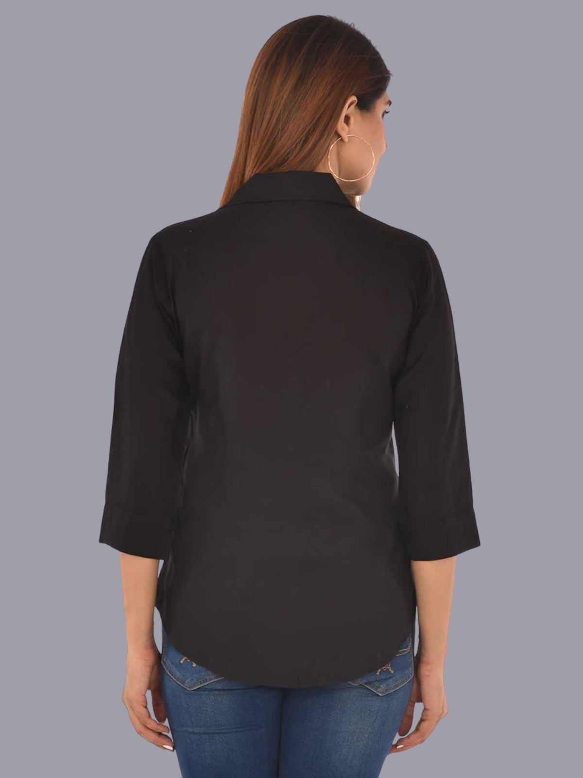 Womens Solid Black Regular Fit Spread Collar Rayon Shirt